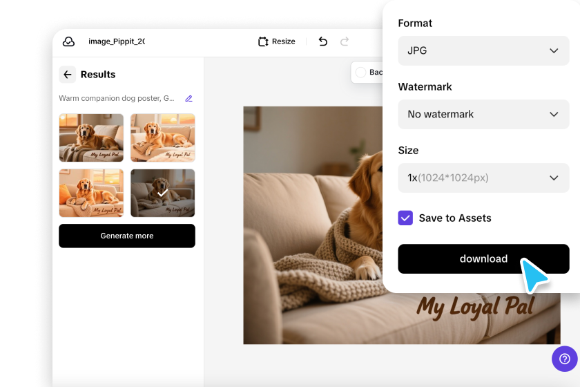 Exporting dog poster from Pippit