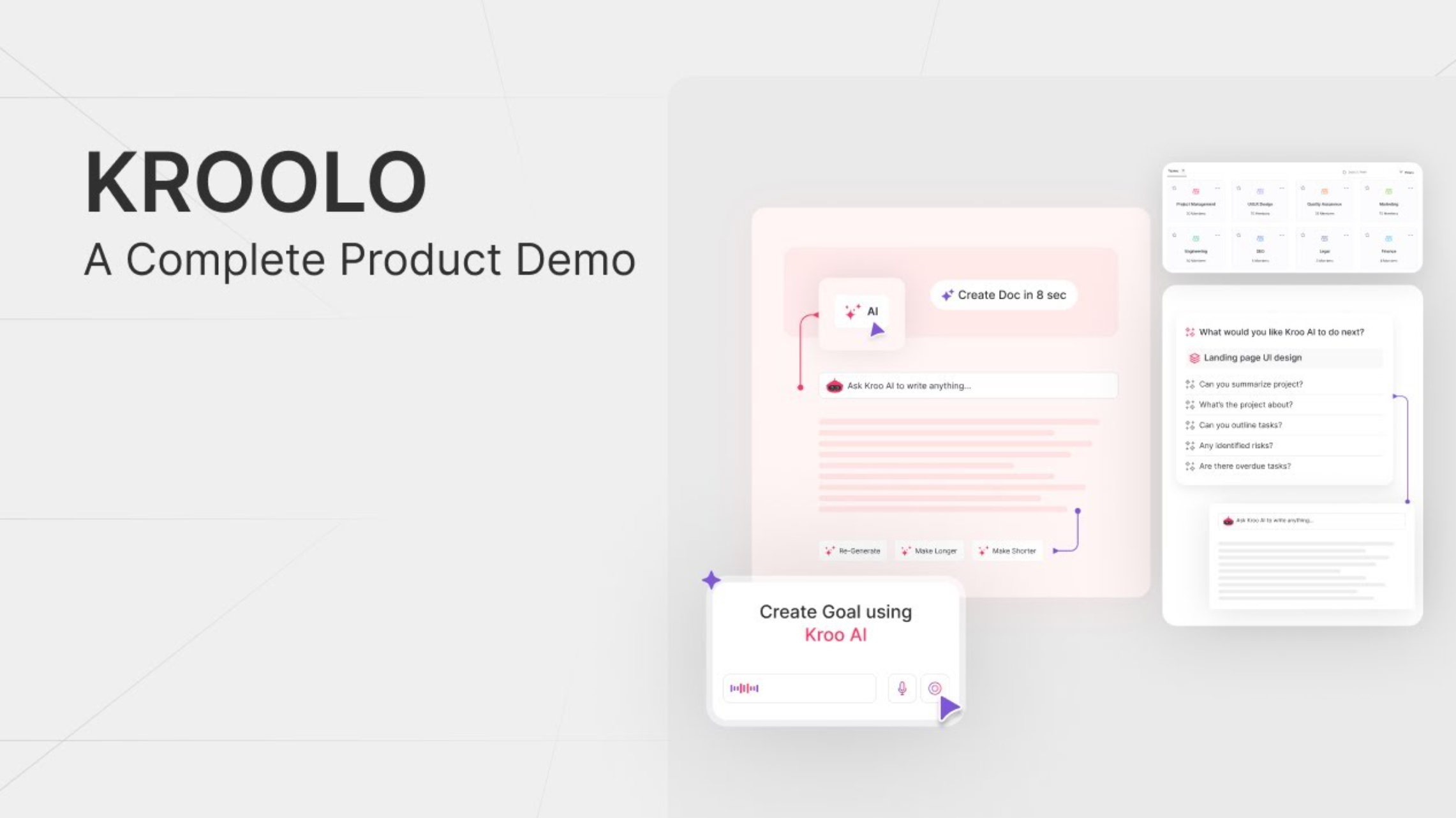 Feature walkthrough demos of Kroolo software