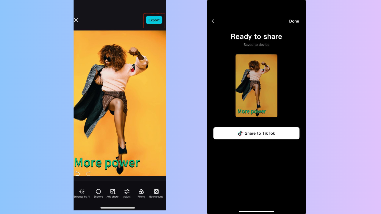 Export edited photo to social media