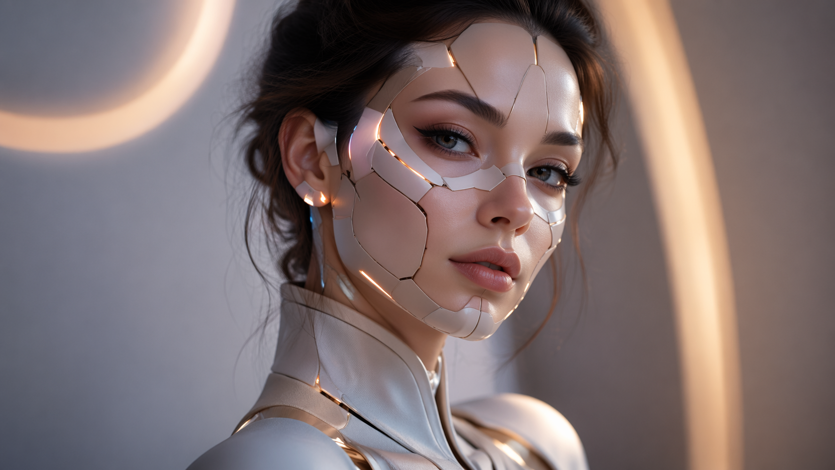 Dreamina robot face filter prompt example 5: Silver Circuit Profile