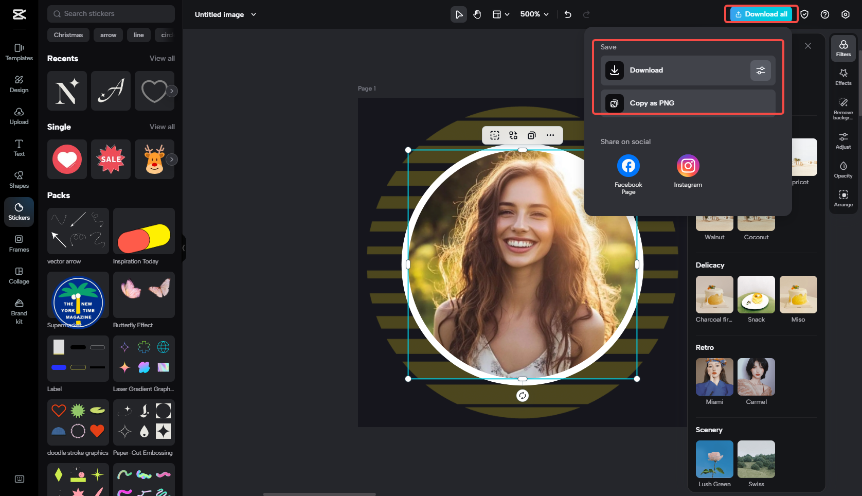 Exporting the profile photo in CapCut