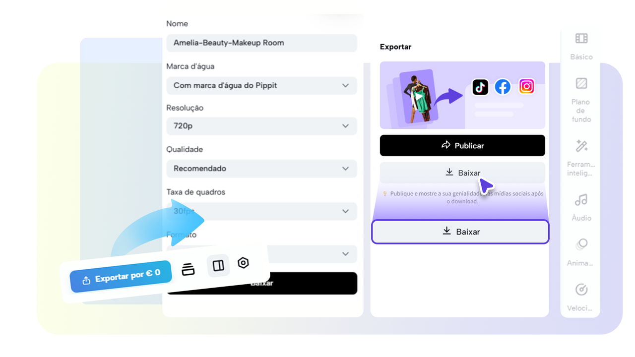 Criador de legendas online exportando vídeo