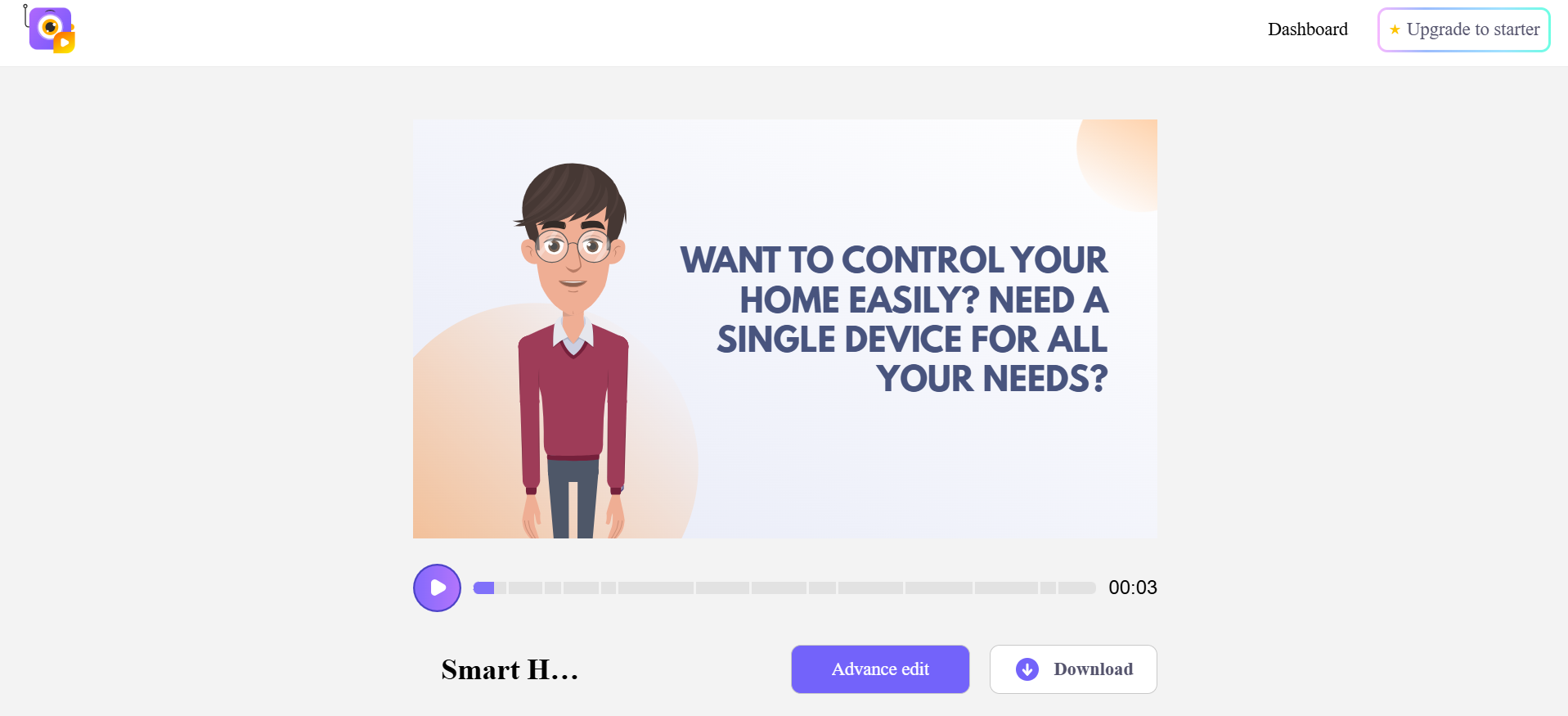 Interface de animação do Animaker