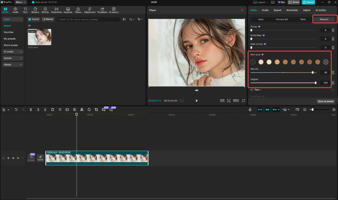 CapCut 피부색 체인저