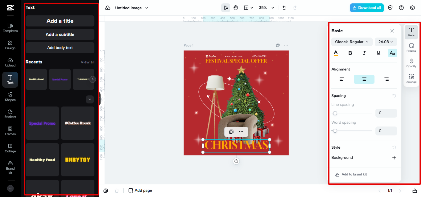 CapCut Web Textbibliothek