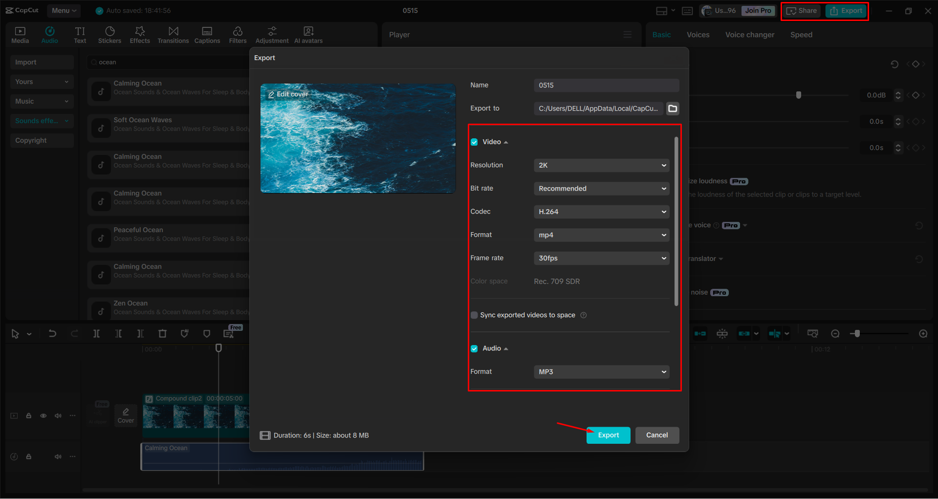 Exporting a video from the CapCut desktop video editor