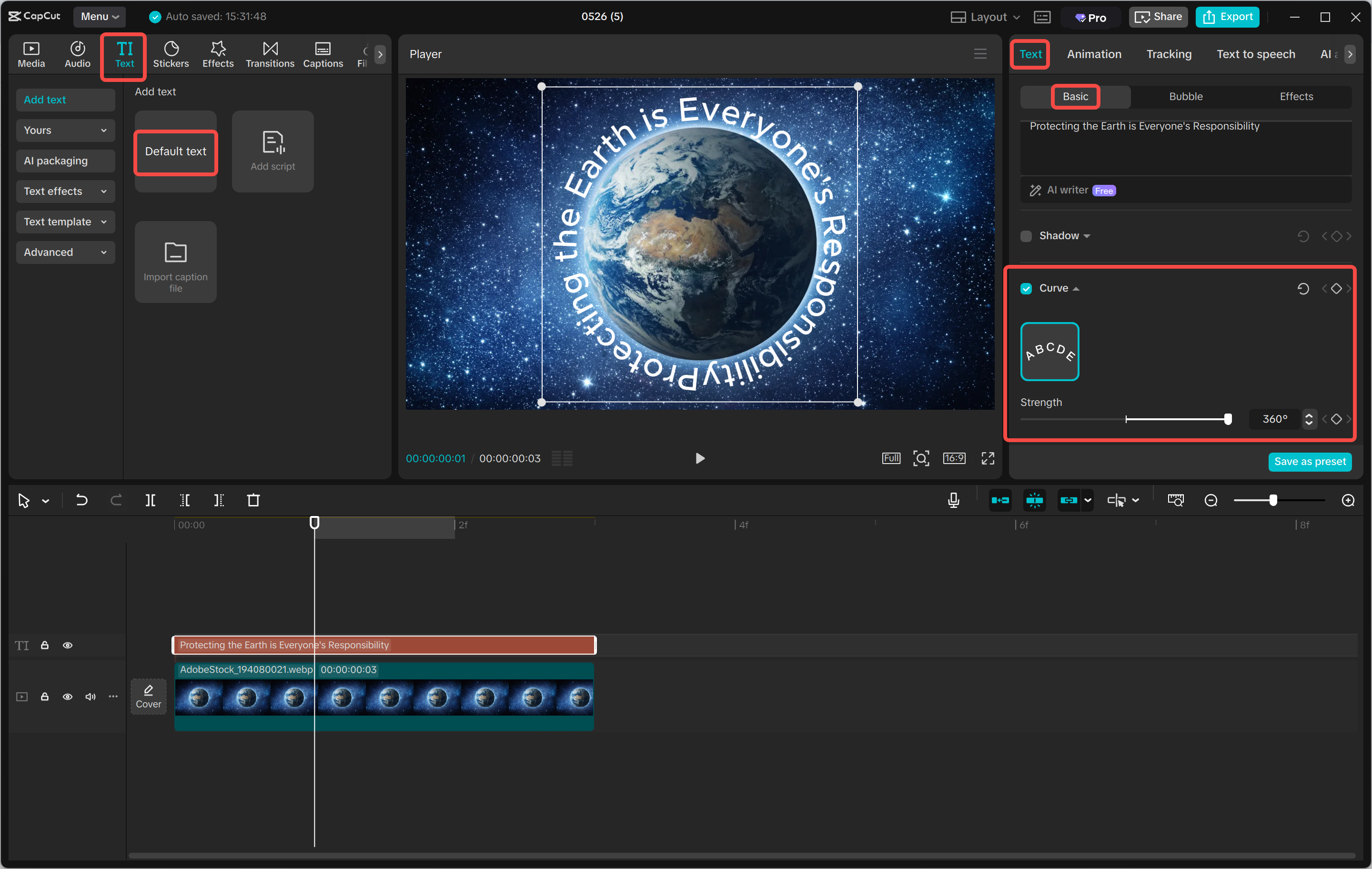 Adding text around the object using a text box in the CapCut desktop video editor