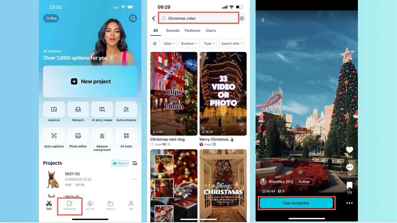 Browse and select Christmas templates