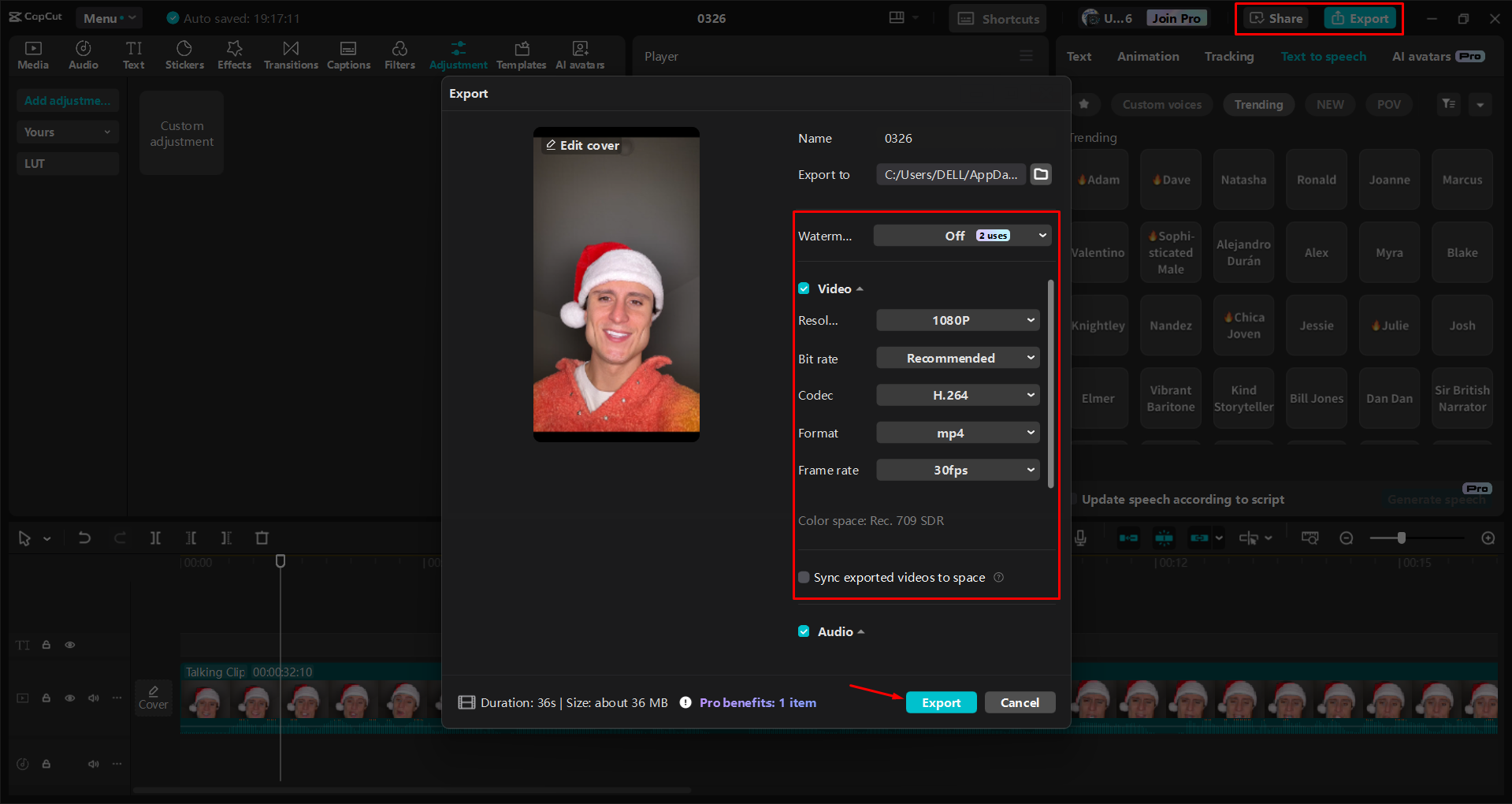 Exporting a video from the CapCut desktop video editor