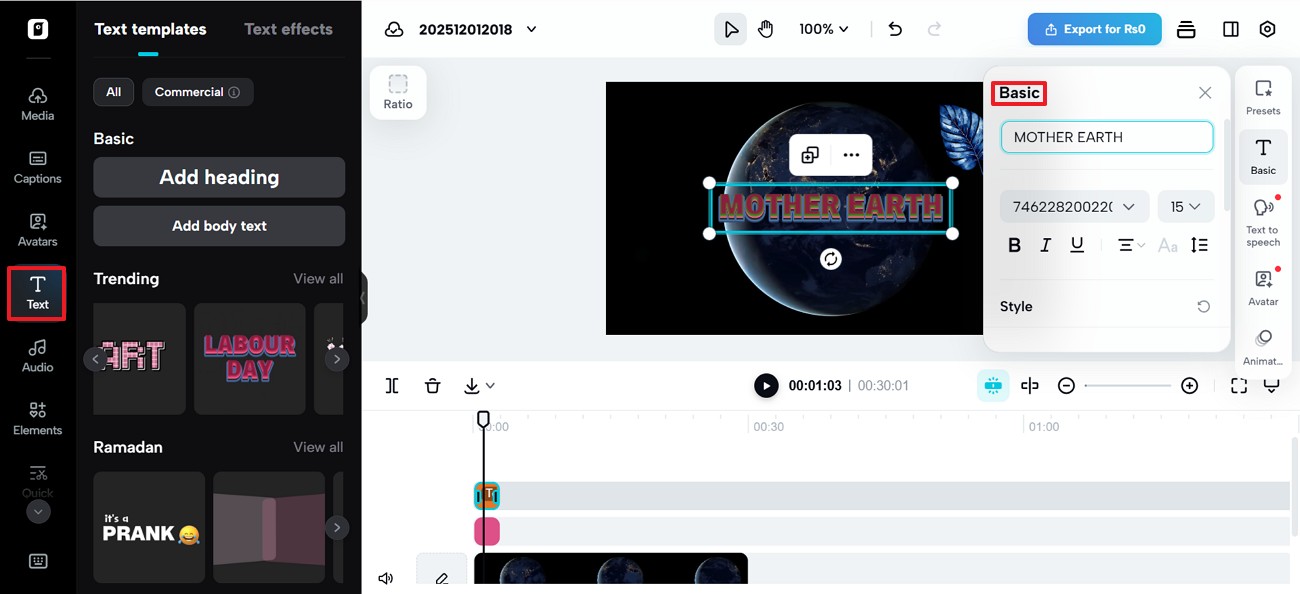 adicionar texto ao vídeo pippit