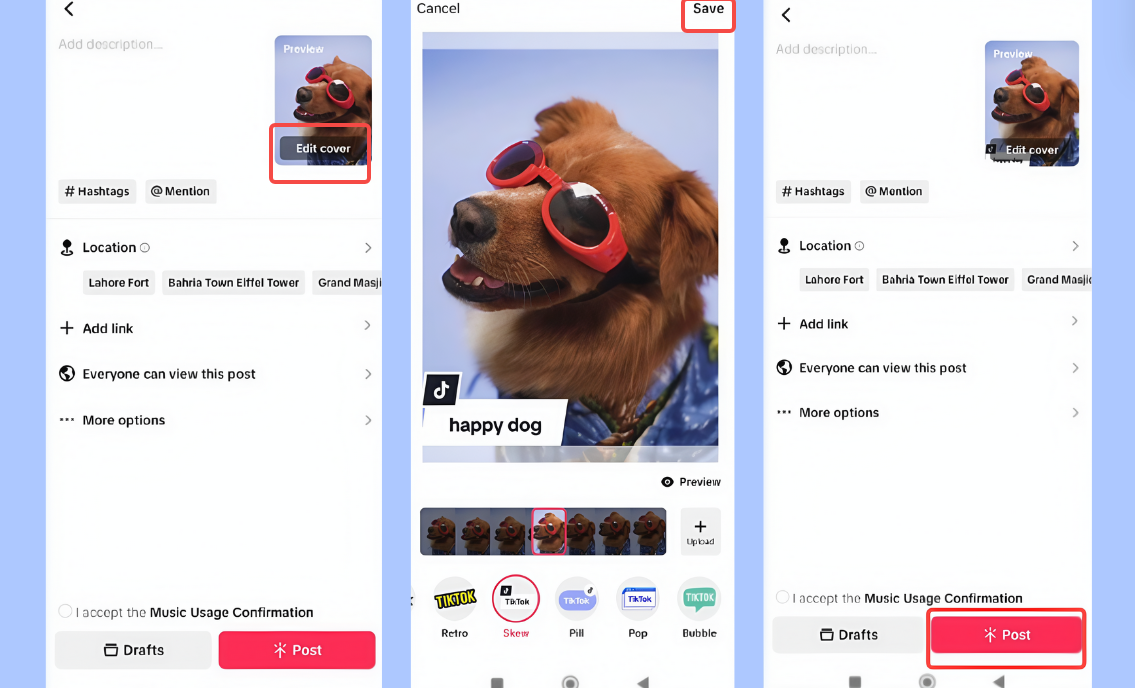 Редактировать миниатюры в TikTok