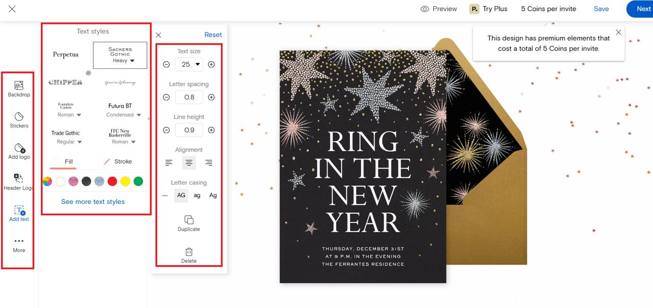 Customize the invitations