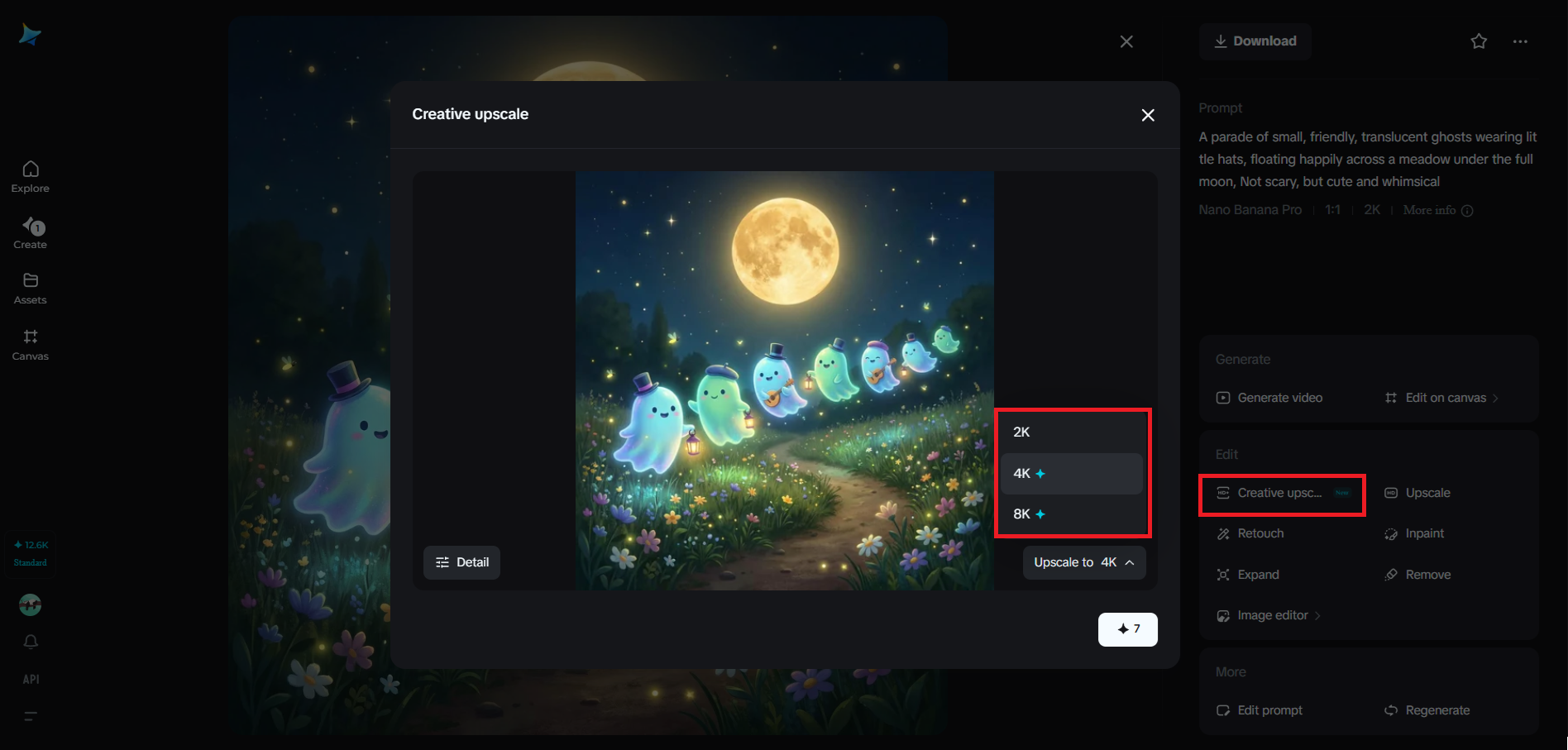Creative upscale feature in Dreamina