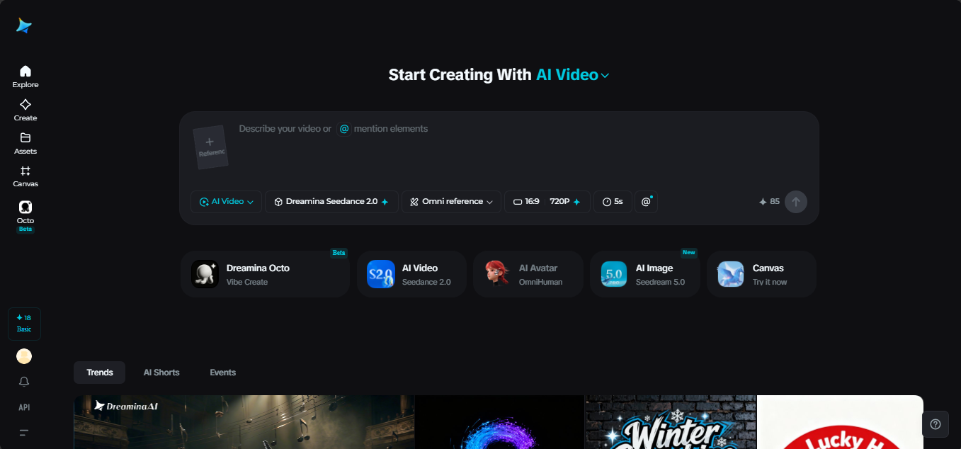 Dreamina ai video generator interface
