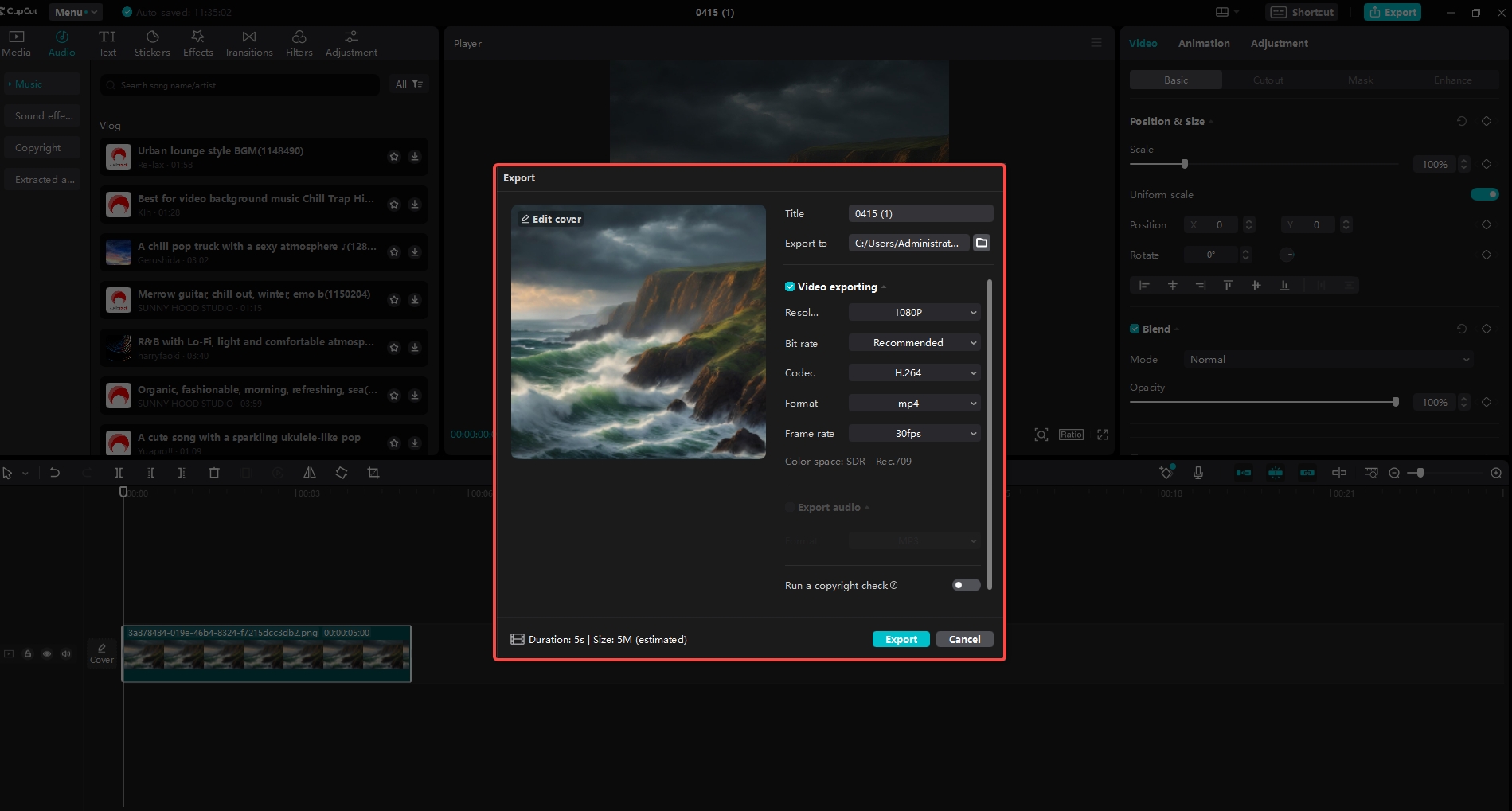 Export the video to your system and share