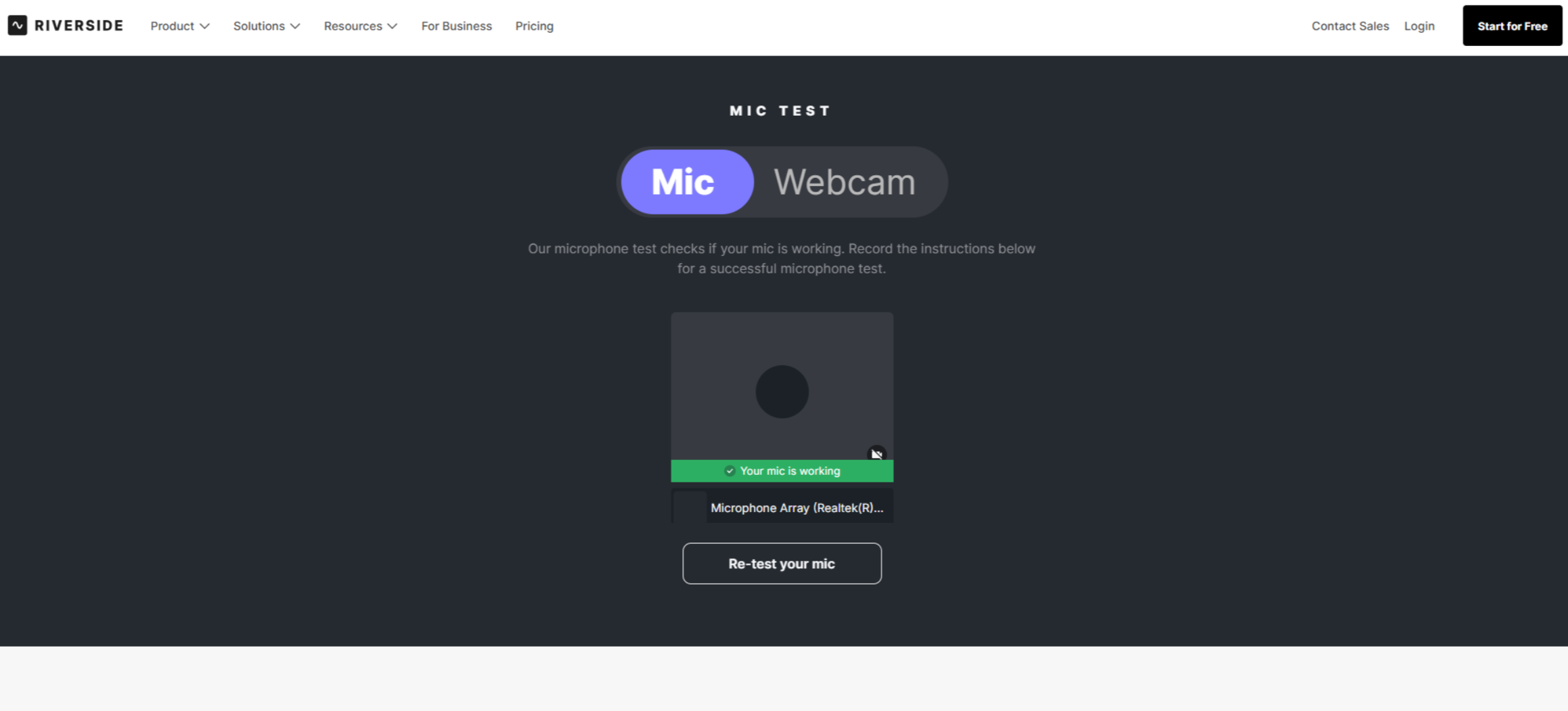 Interface of Riverside - an efficient tool to do a mic test