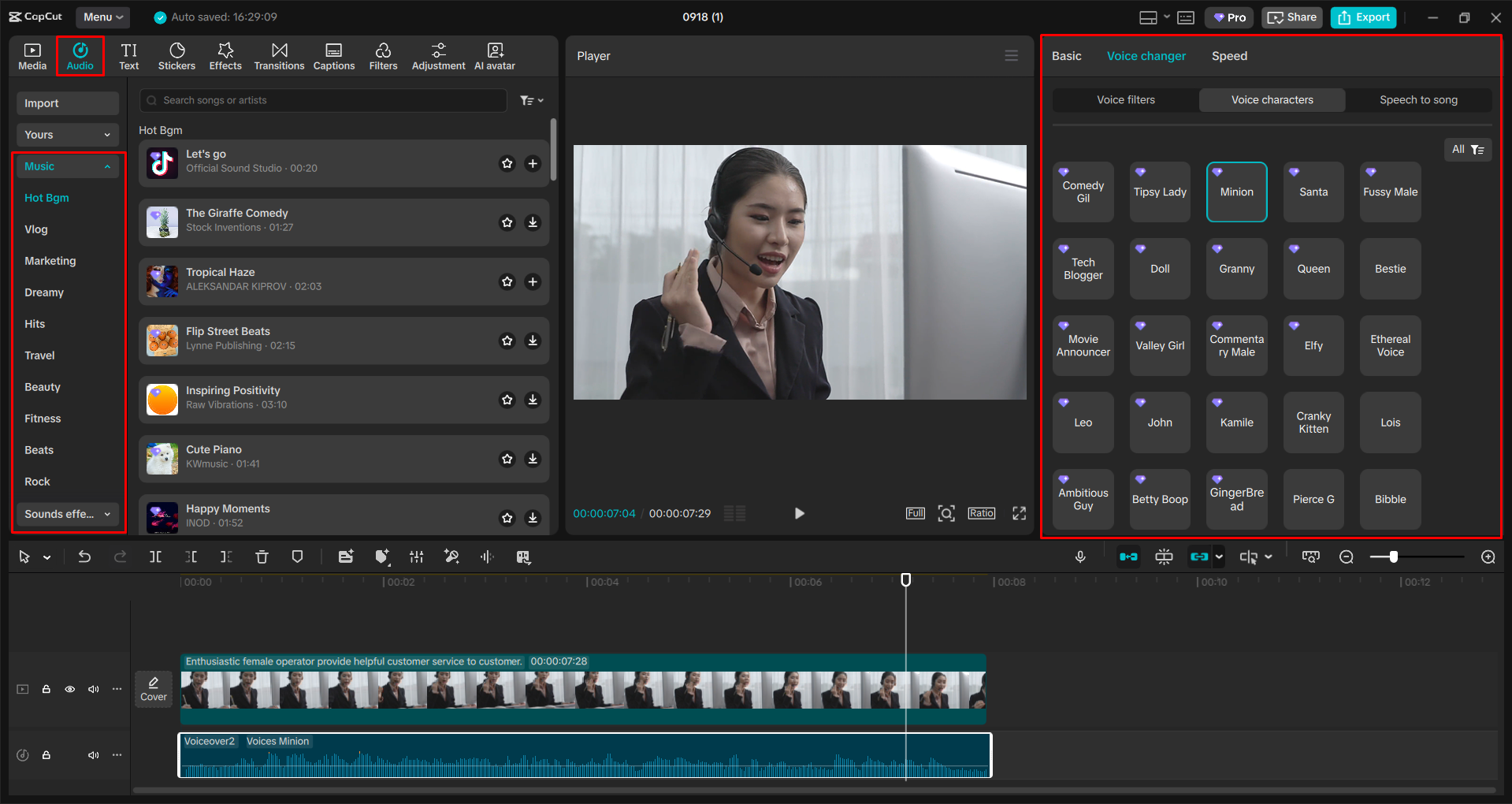 Using the voice changer in the CapCut desktop video editor