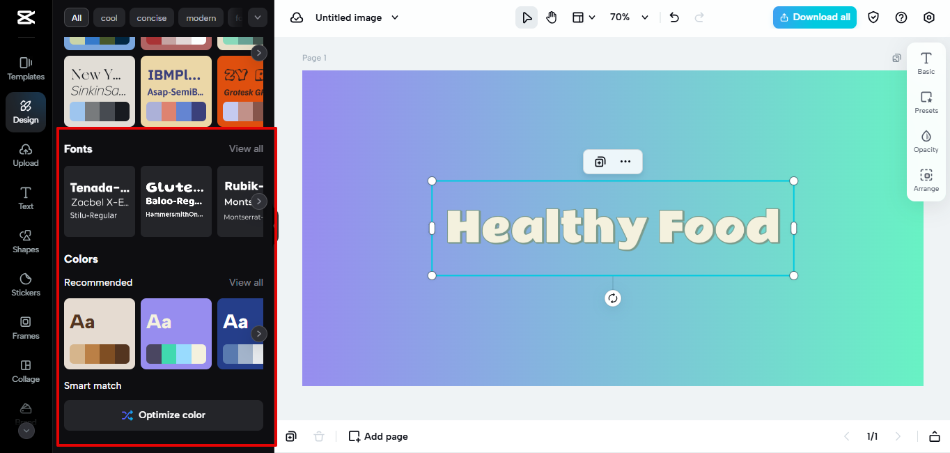 Color optimizer in CapCut Web