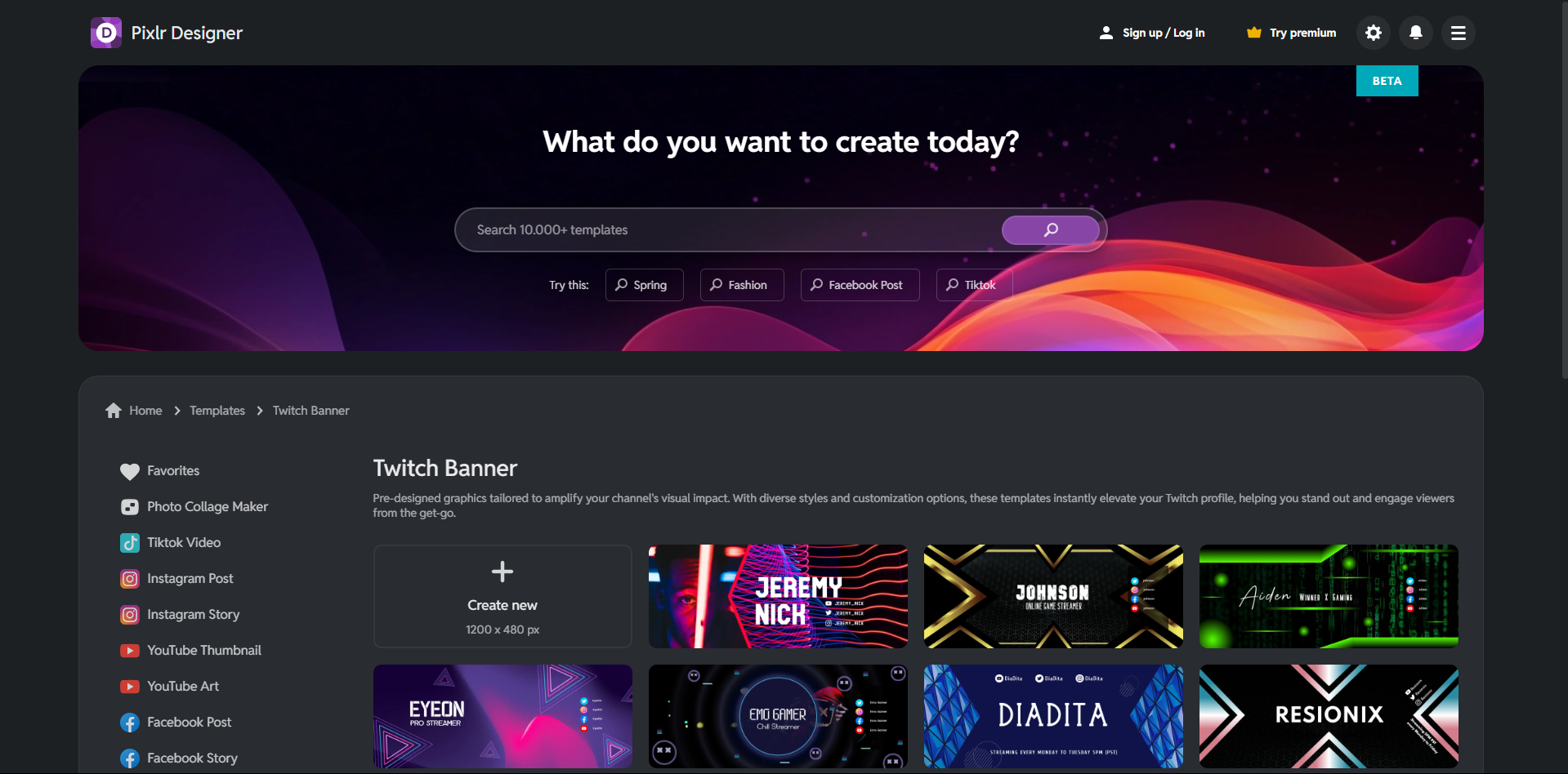 Pixlr - the best tool to access Twitch banner templates
