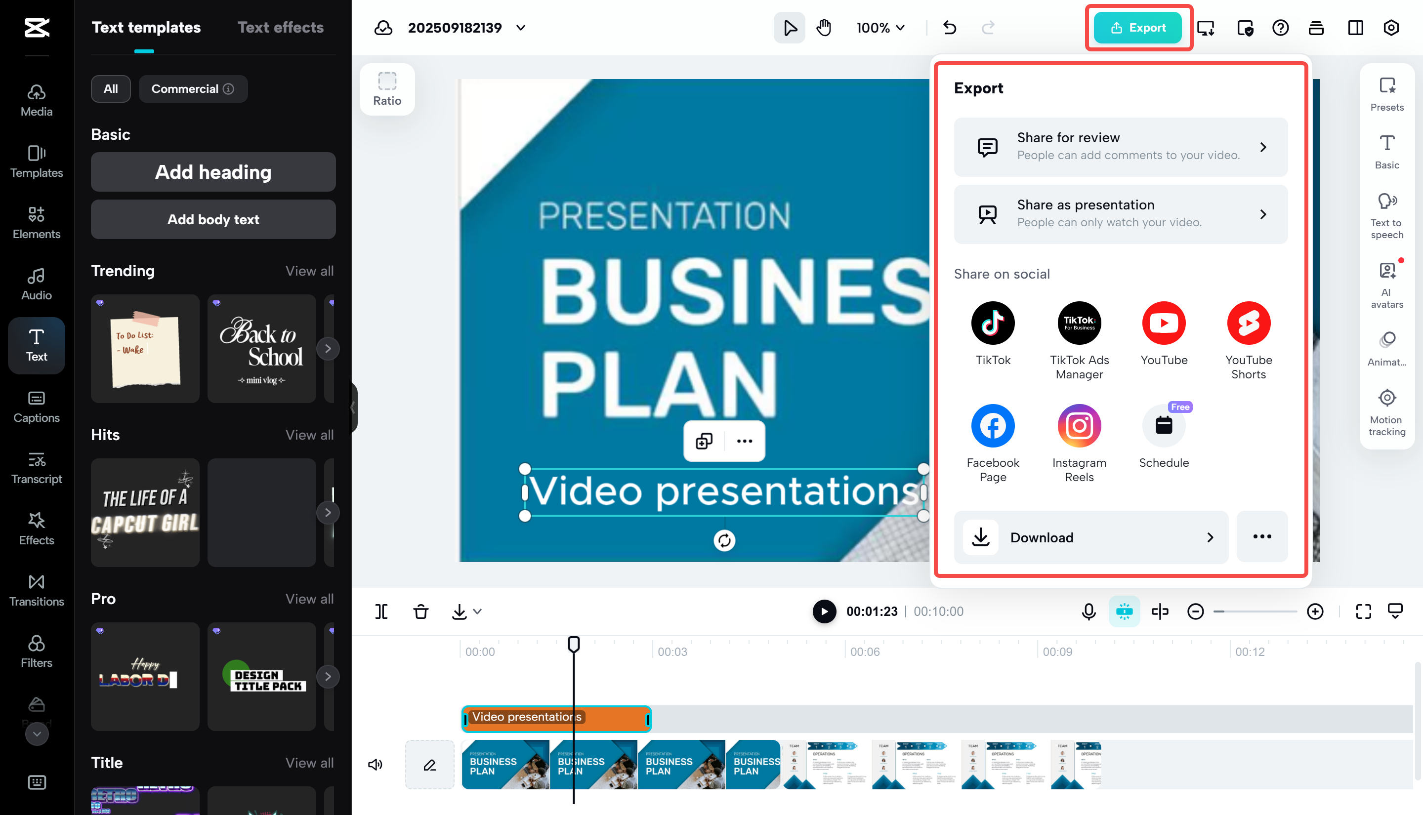 Exportation des médias depuis CapCut Web