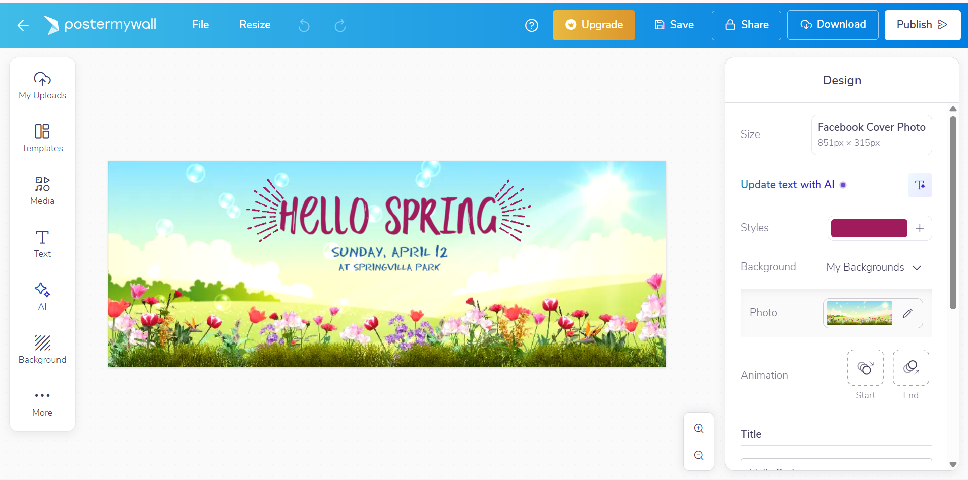 PosterMyWall - a well-known tool to create spring cover photos for Facebook