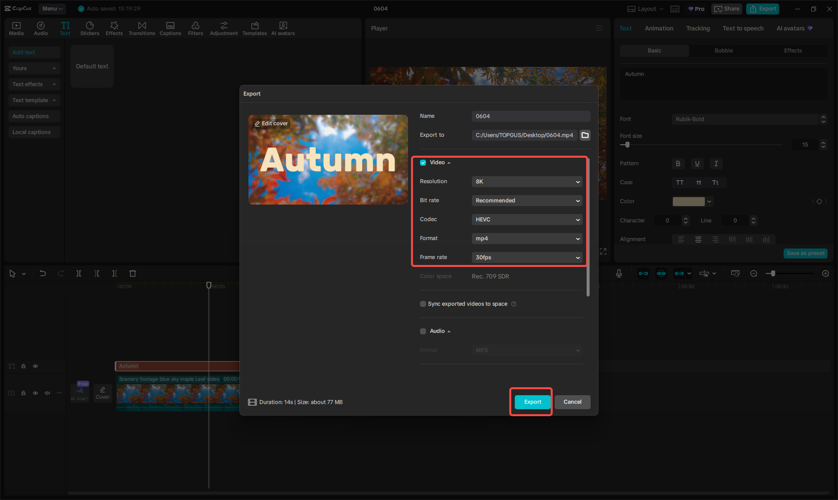 Exporting the video in CapCut
