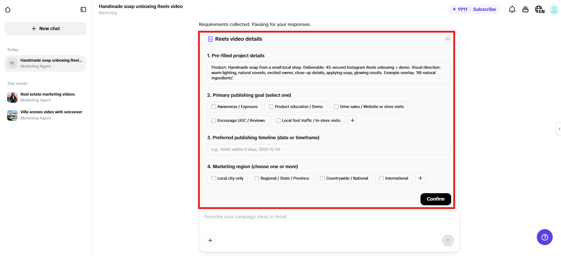 Adjust settings and generate