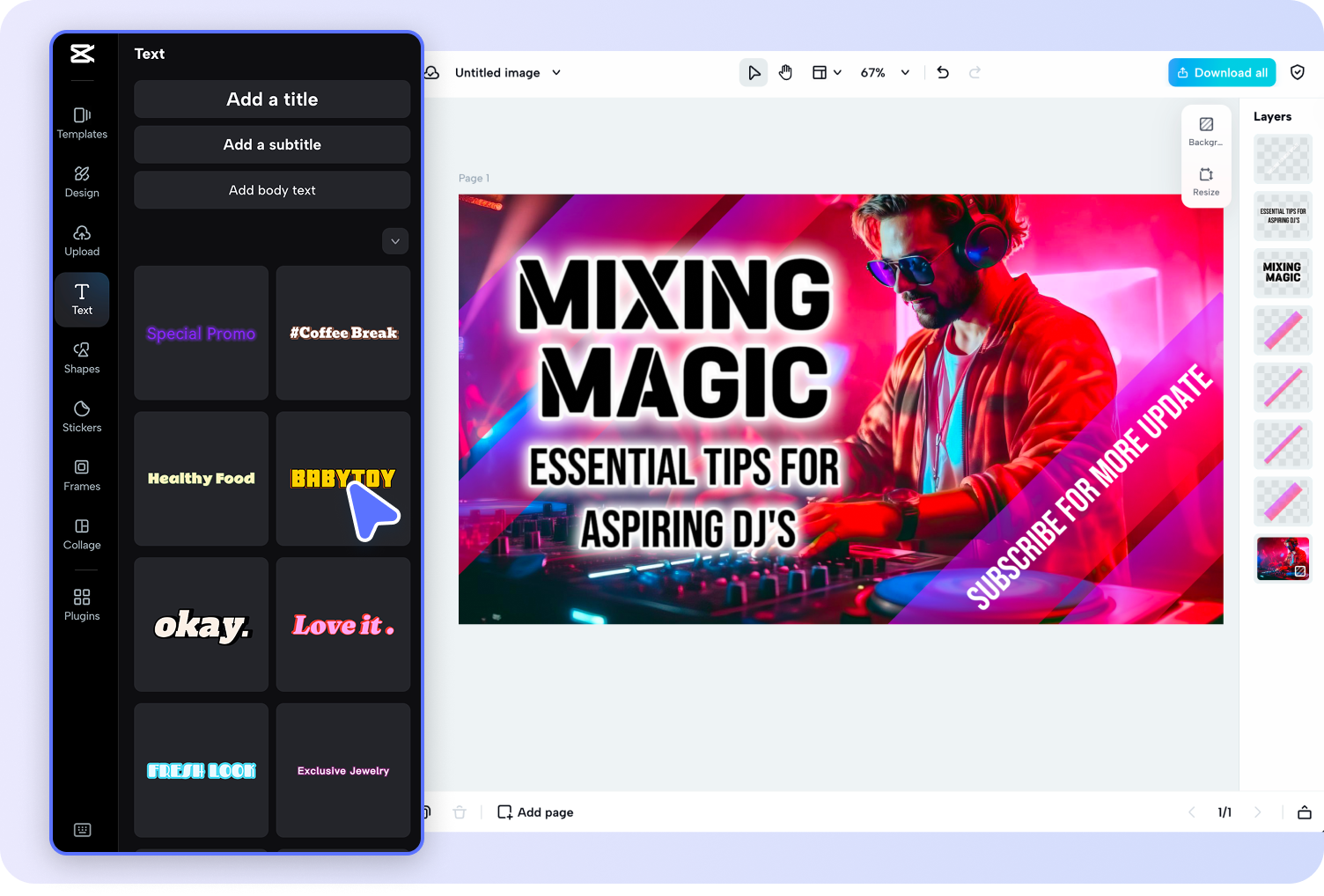 Edit, add layers and text