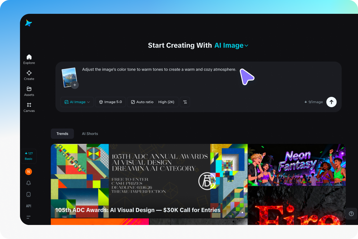 Import image and describe a prompt to change the hue of image