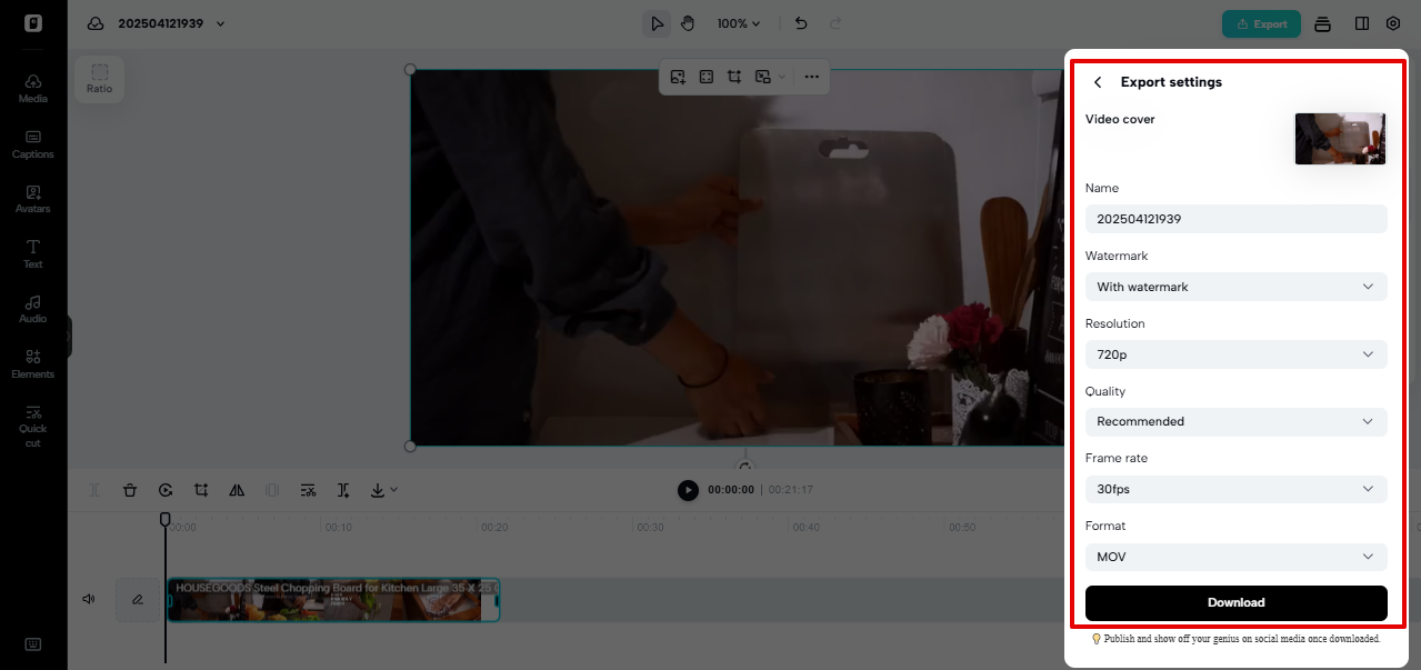 Converting video format in Pippit