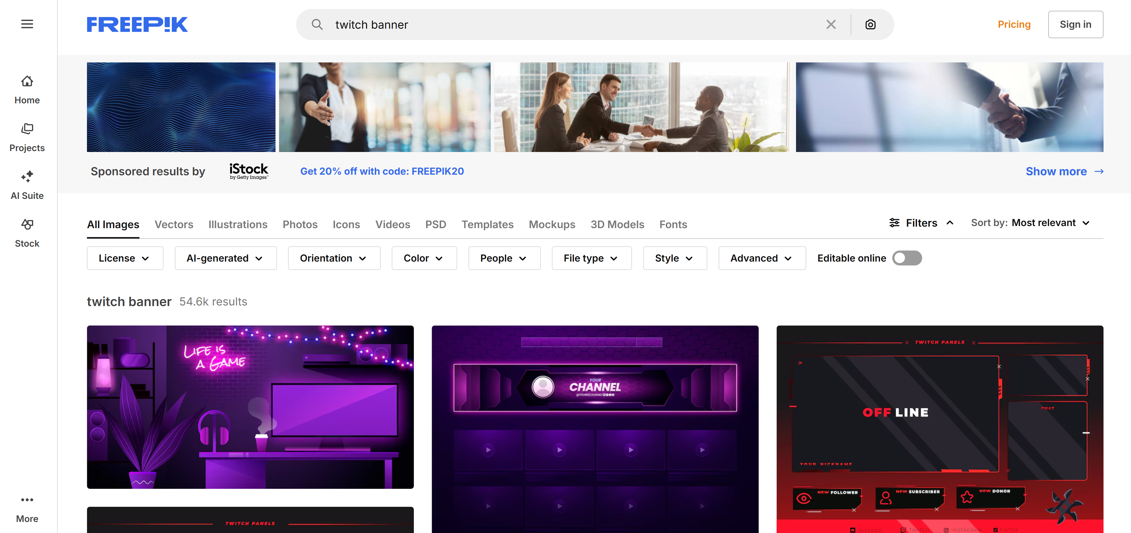 Freepik homepage