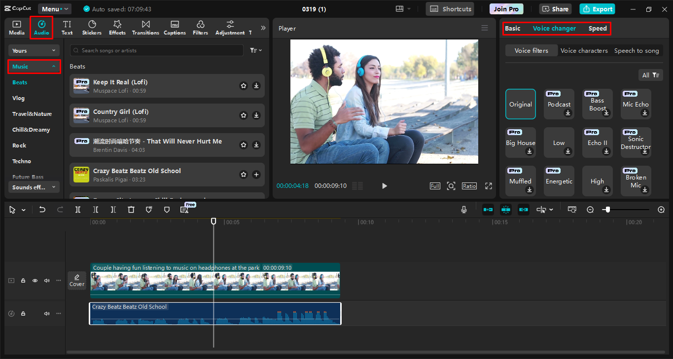 Adding and enhancing the soundtrack in the CapCut desktop video editor