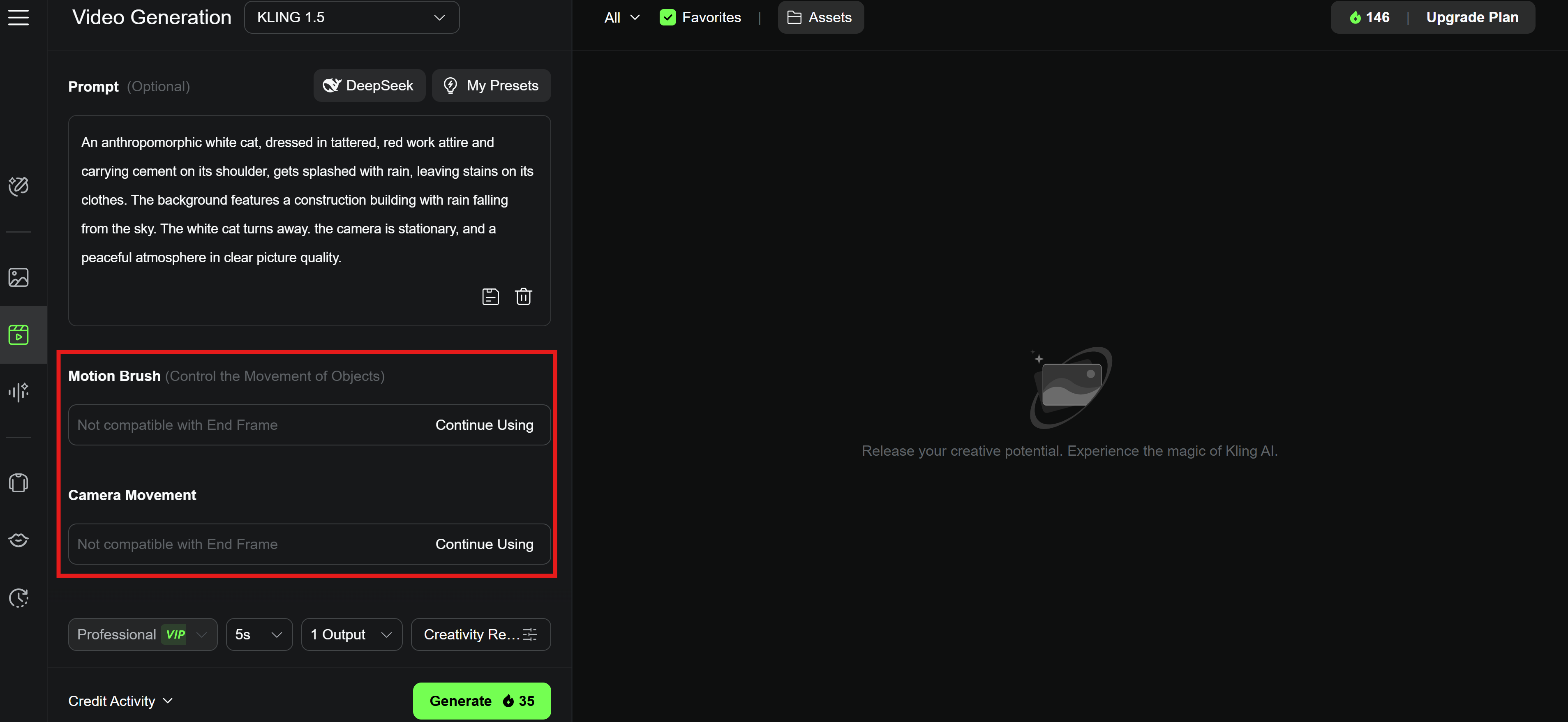 Kling video setting