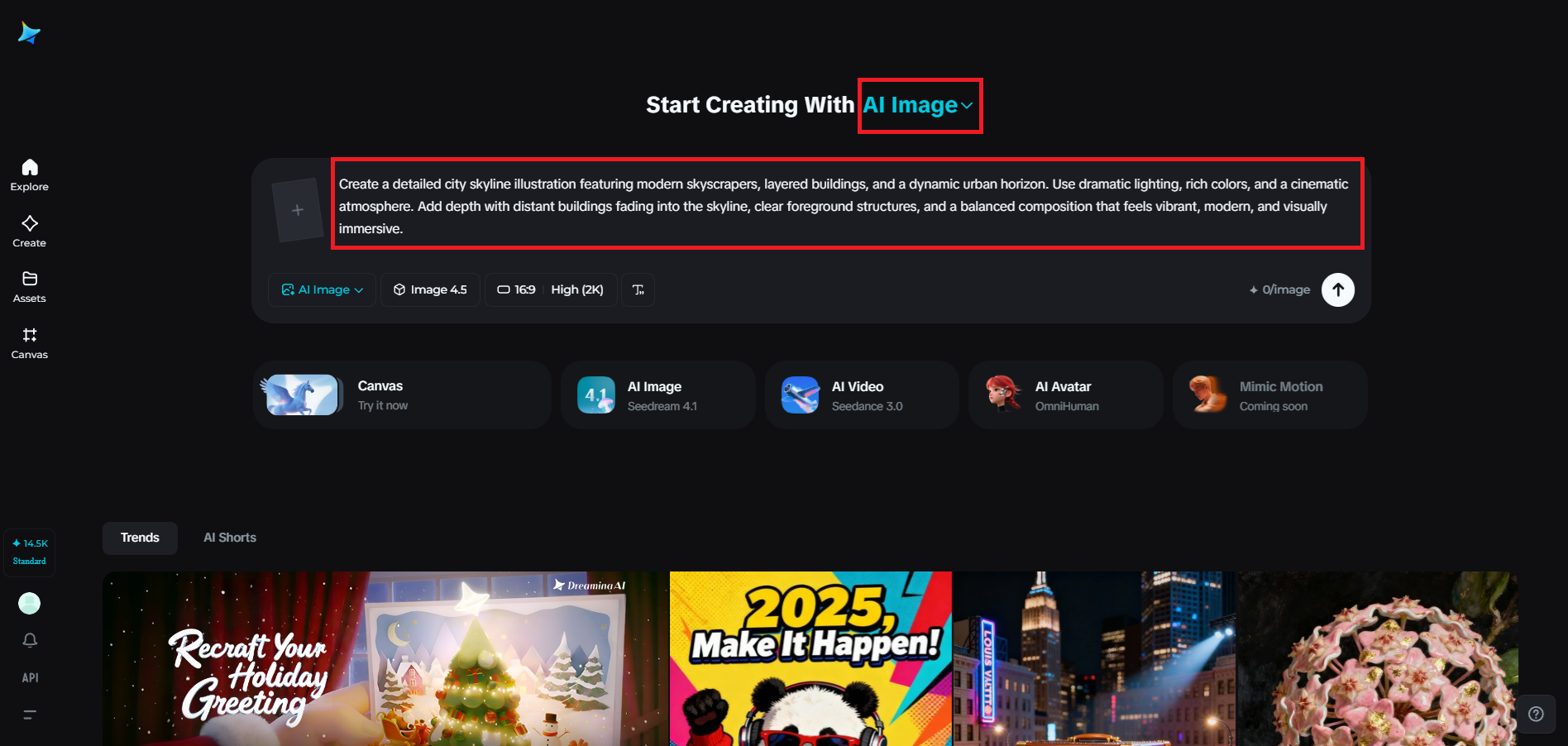 Open AI Image를 열고 상세한 프롬프트를 작성하세요.