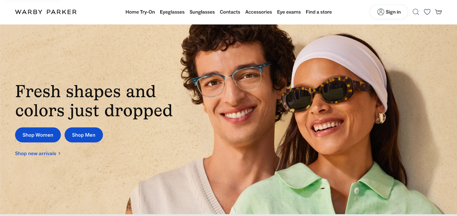 Warby Parker’s home page