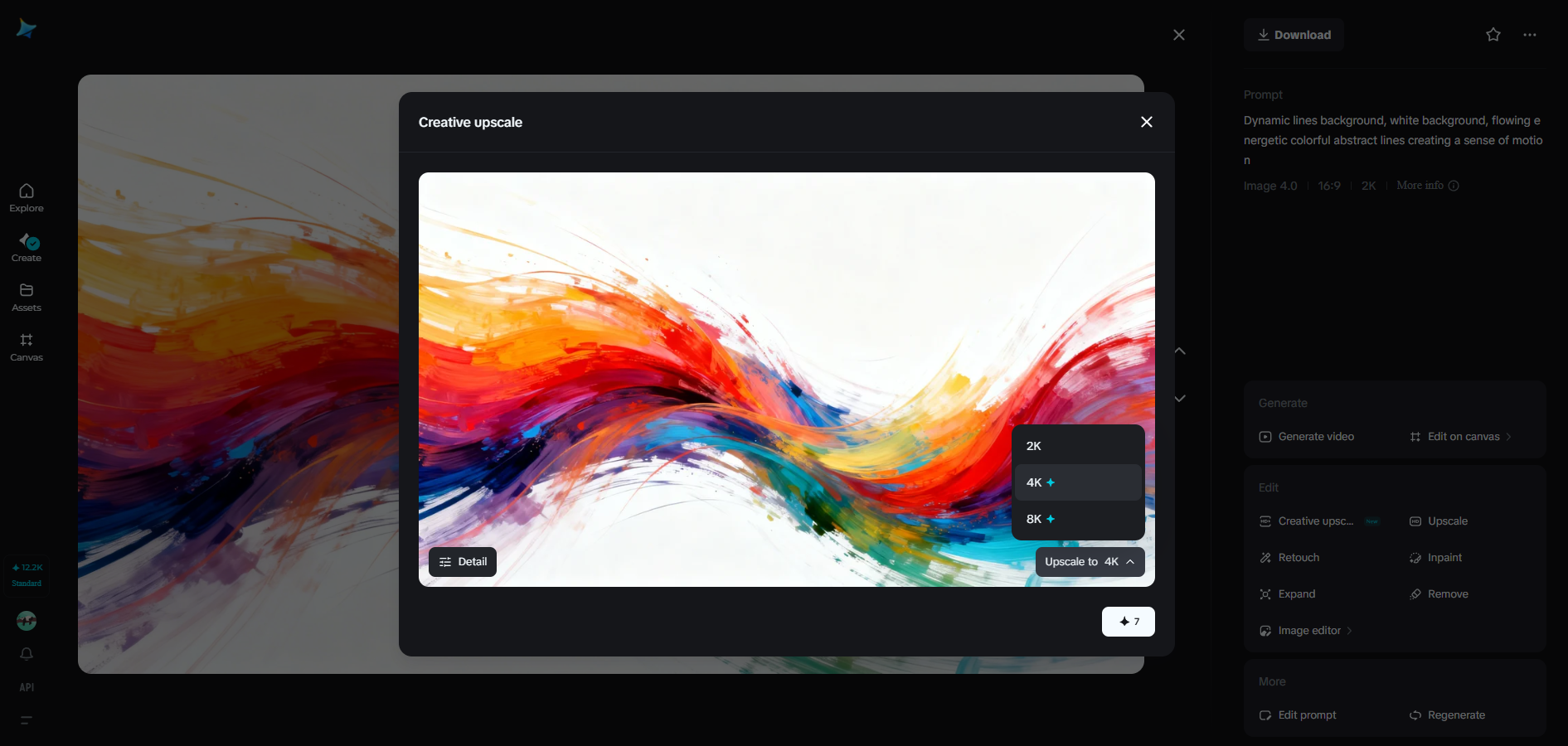 Creative upscale feature in Dreamina