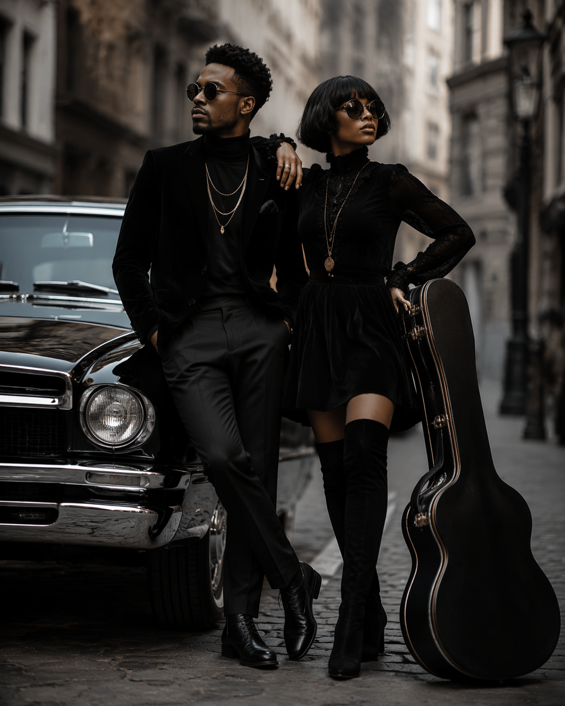 Dreamina Black Beatles Couple prompt example 1