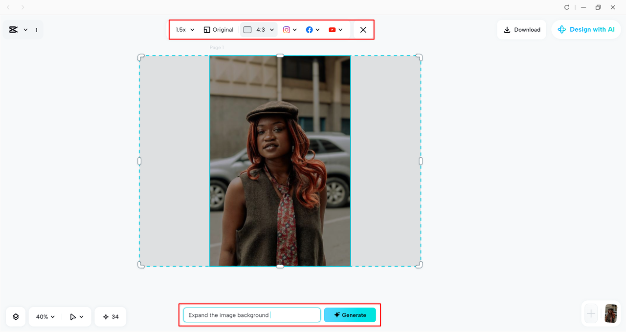 Expanding the image with AI in the CapCut desktop video editor 