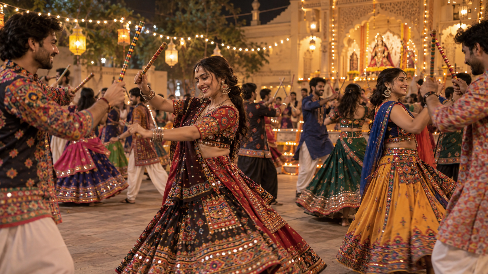 Community Dance In A Festival Courtyard przykład do edycji wideo navaratri ke 9 din 9 roop ai