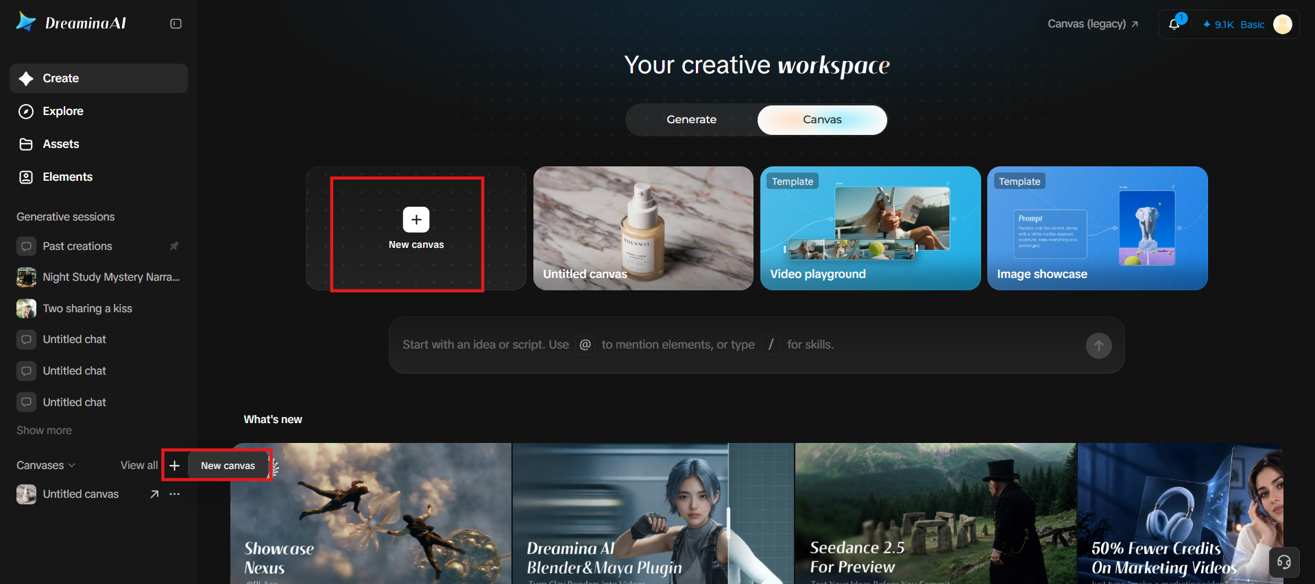 Öppna AI Canvas