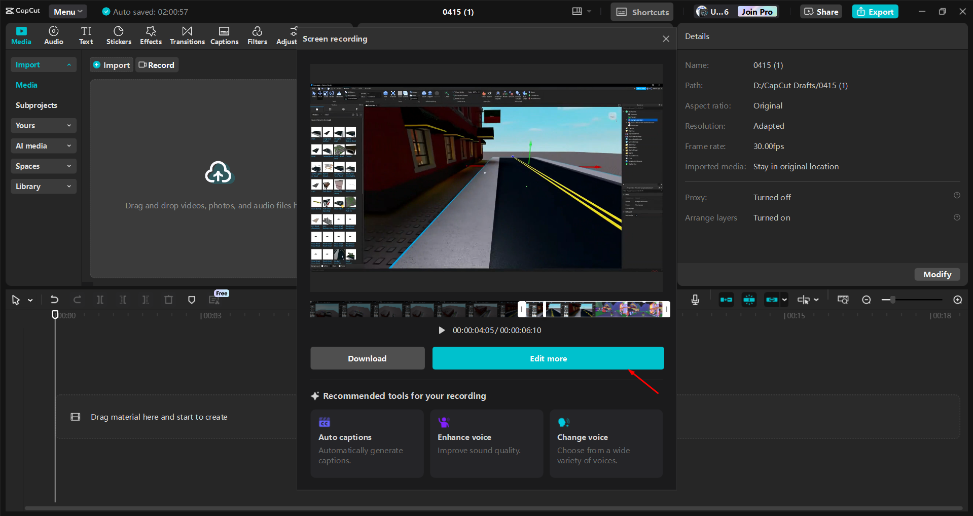 Recording screen with the CapCut desktop video editor