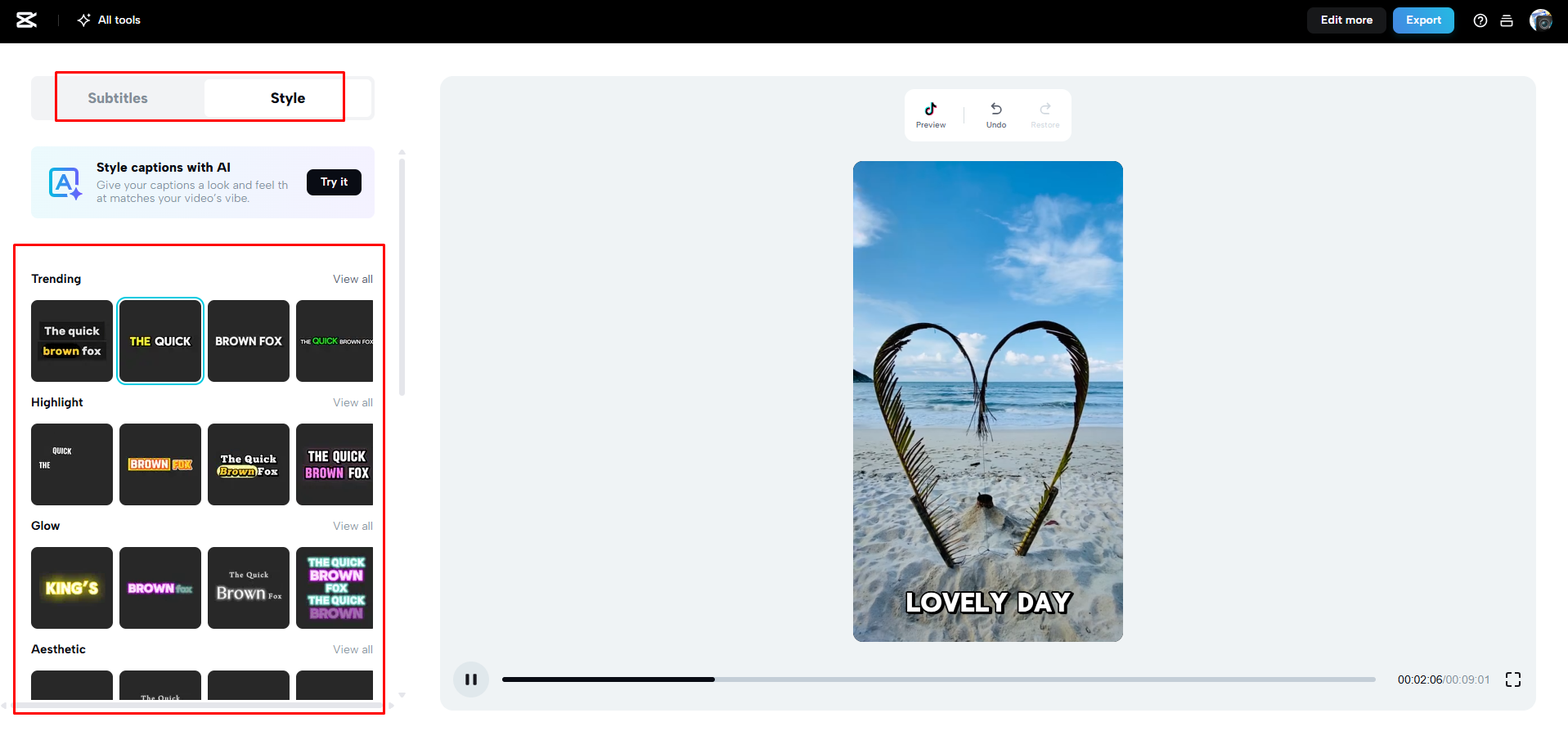 การเพิ่มแคปชันและแก้ไขวิดีโอ Snapchat ใน CapCut Web