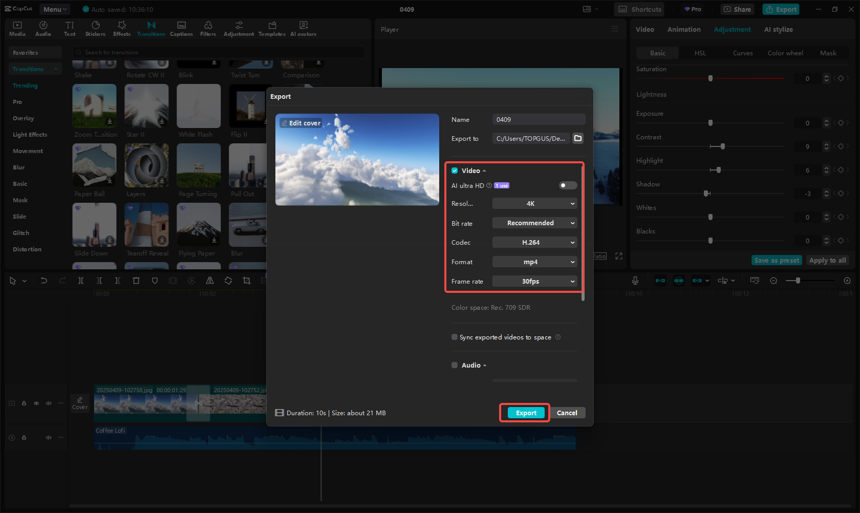 Eksportuj i ustaw na zapętlenie