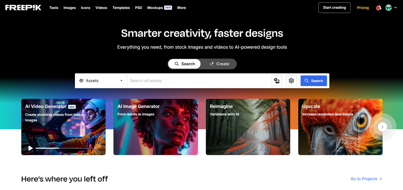 Freepik homepage