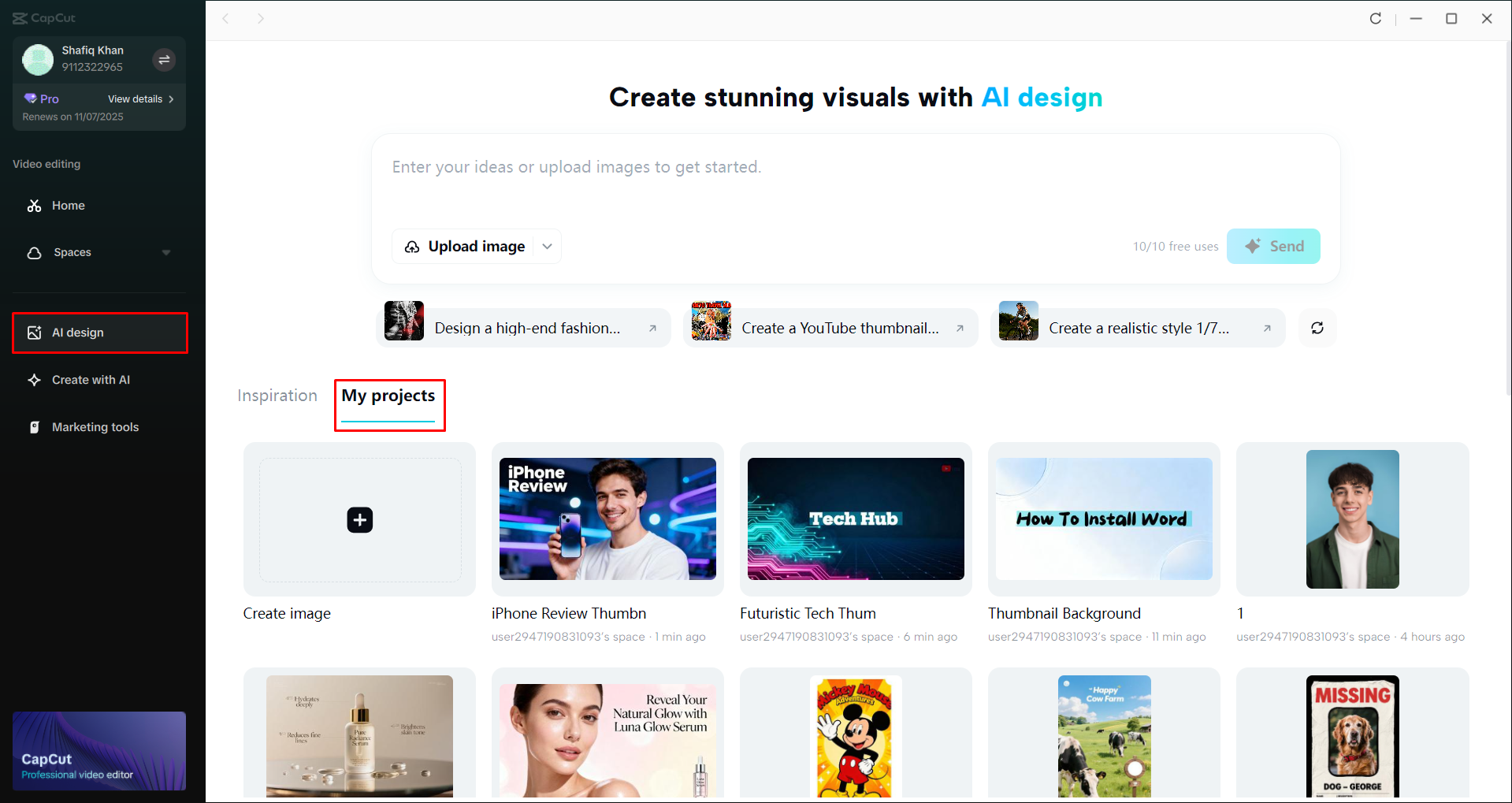 Accessing the AI Design tool in the CapCut desktop video editor