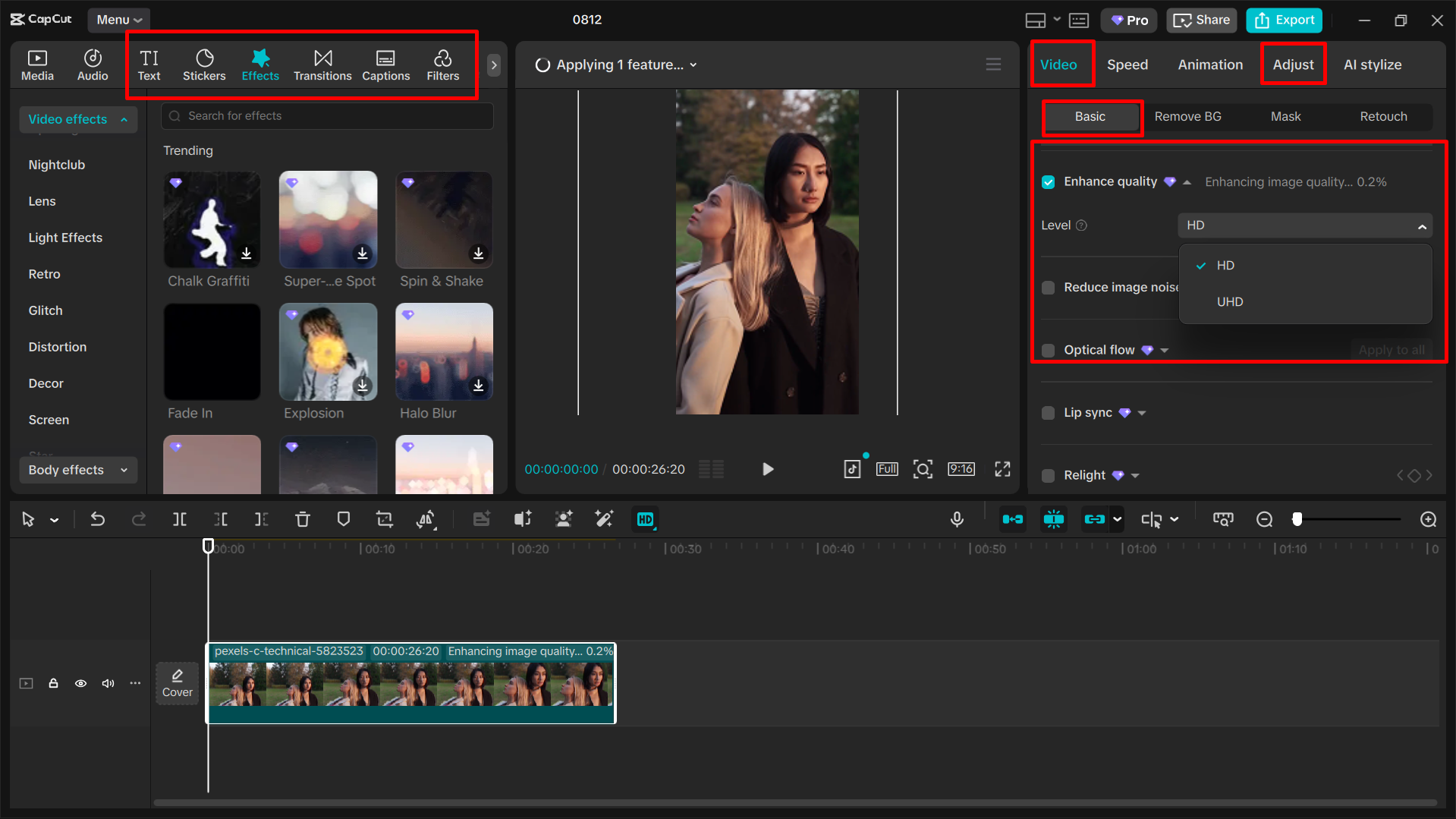 Úprava videa v editoru videa CapCut