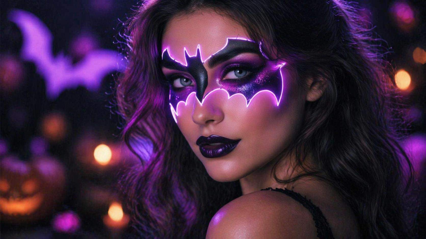 Dreamina Halloween make-up filter prompt example 5: Neon bat face paint