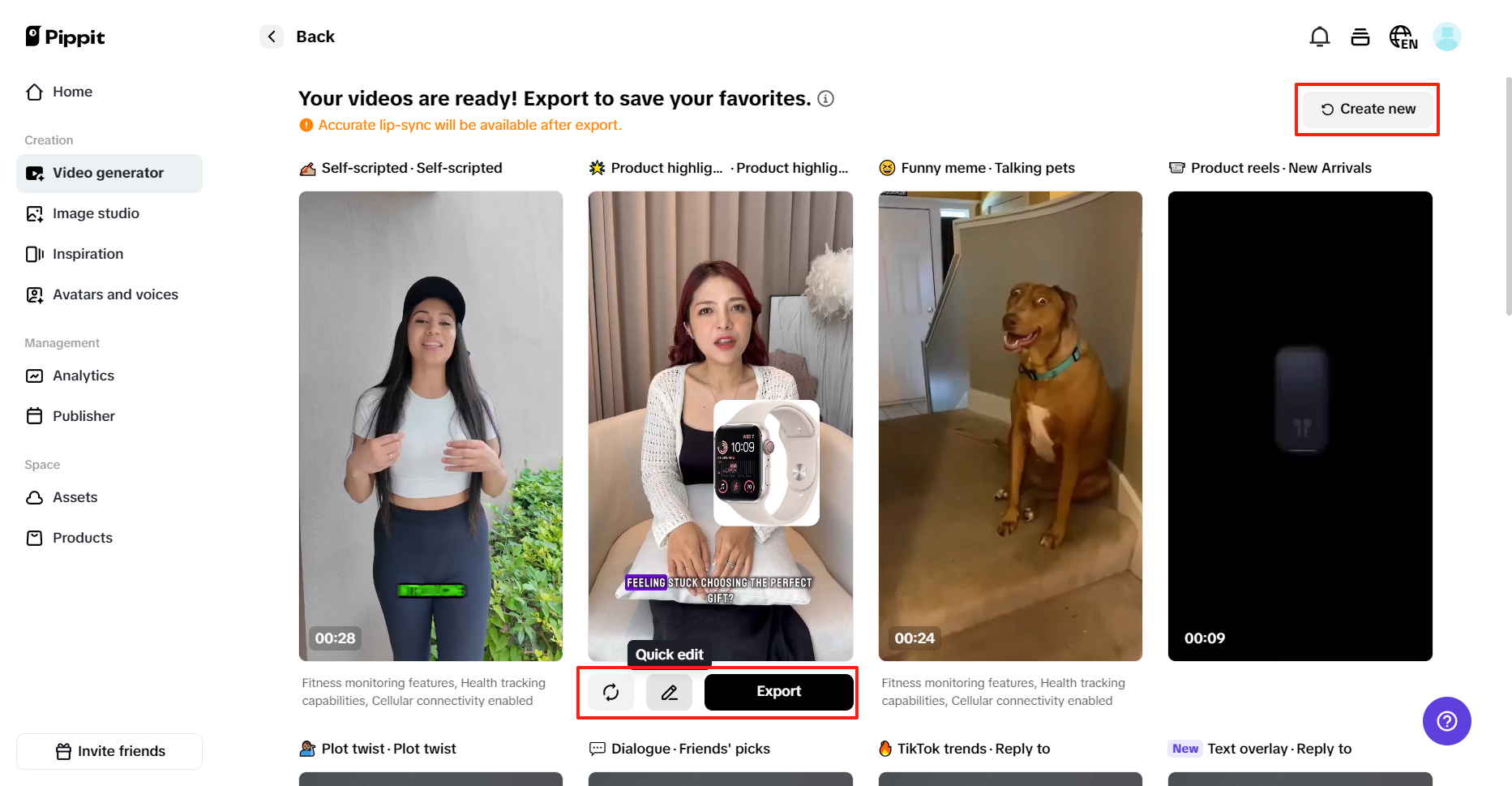 Change, edit, or directly export your video