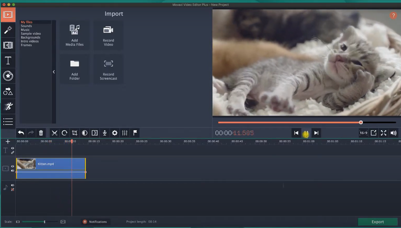 Interface of Movavi - the free GIF generator for PC