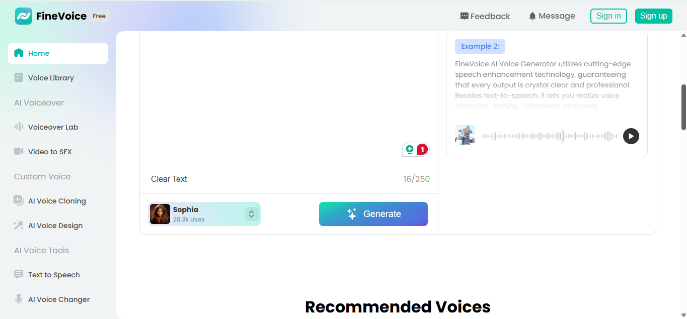 FineVoice - IA gerador de vozes infantis
